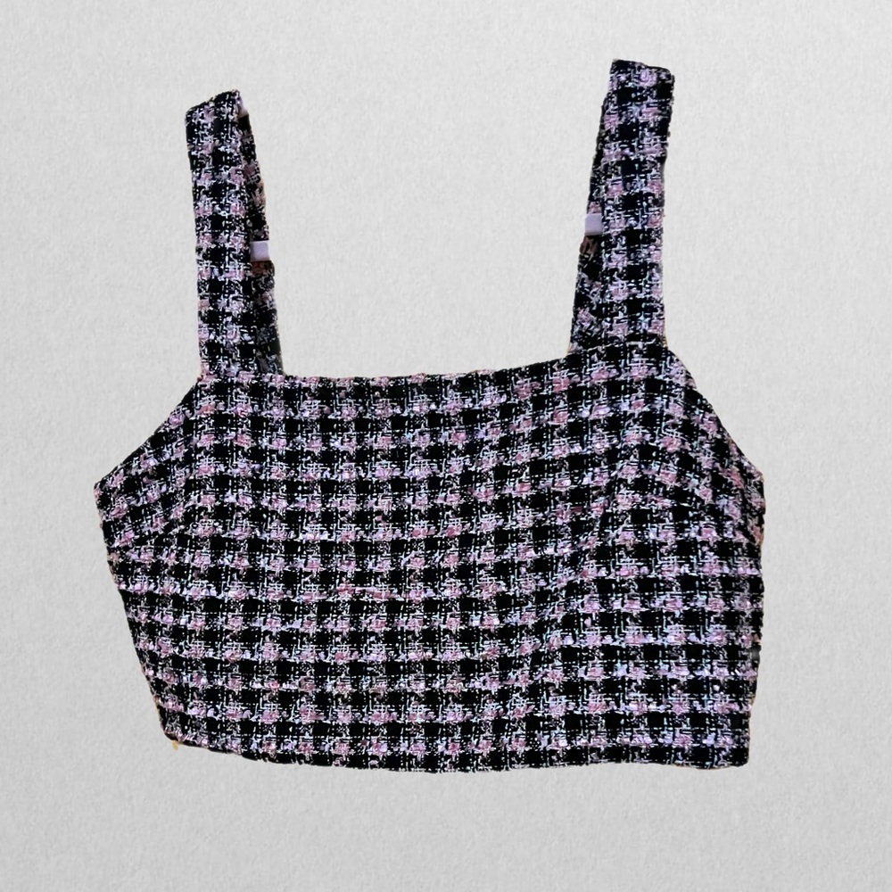 NWOT Primark Pink and Black Tweed Boucle Crop Top Size 10